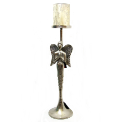 Anioł metalowy Świecznik srebrny niklowany 66cm